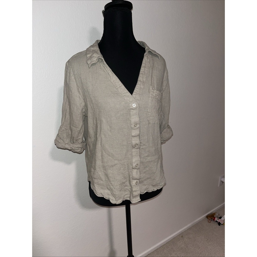 ⭐️3 for 30 Larry Levin Women's Size Medium‎ Khaki Linen Button Up Shirt